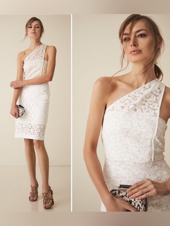Reiss Dresses & Skirts - Reiss NWT Sophia One Shoulder White Lace Midi Dress Size 6